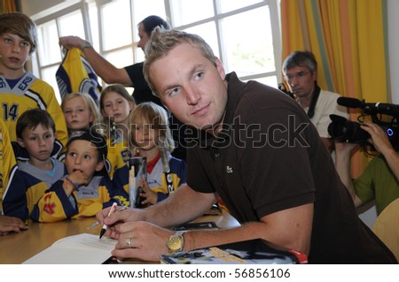 ZELL AM SEE, AUSRIA - JULY 8:  NHL star player Thomas Vanek visits his hometown to speak to young players and give autographs on July 8, 2010 in Zell am See, Austria.