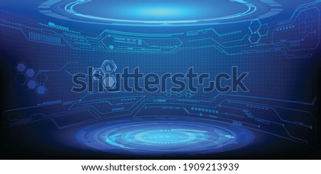 Hi tech modern tech layout stage or room with digital architecture circuit line around.Vector illustration.