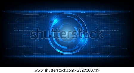 Vector illustrations of futuristic blue circle hud screen display with digital hi tech circuit pattern for product advertising and game artwork.Futuristic technology concepts.