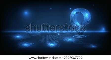 Vector illustrations of futuristic location icon pin on world map .Business strategy and digital communication concepts.