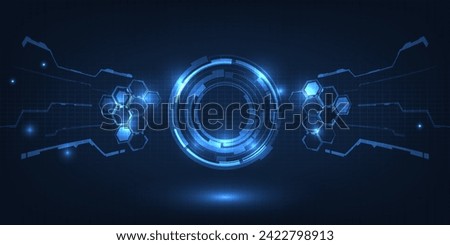 Vector illustration of futuristic digital technology background with circle tech head up display,grid field and circuits network panel for advertising and game graphic 