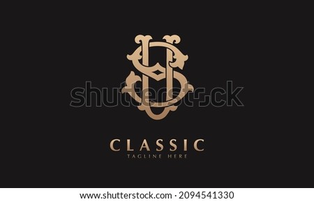 Alphabet SU or US illustration monogram vector logo template in silver color and black background Stok fotoğraf © 