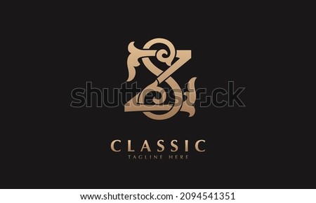 Alphabet SZ or ZS illustration monogram vector logo template in silver color and black background Stock fotó © 