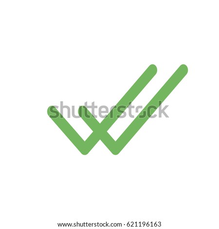 WhatsApp delivered message icon, two green check sign vector, mobile application user interface element