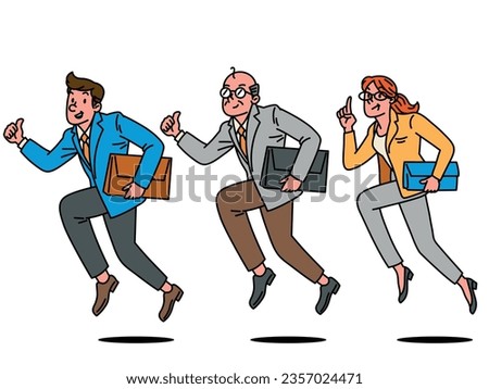 Office workers running in funny poses. Business people vector clipart.