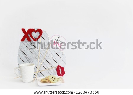 Valentine's day Horizontal with wooden heart and tea Zdjęcia stock © 