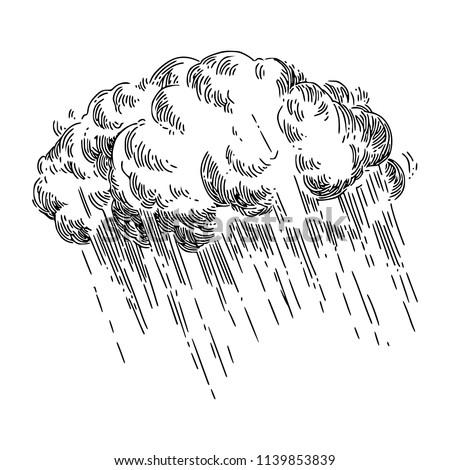 Storm cloud and rain. Sketch. Engraving style. Vector illustration.