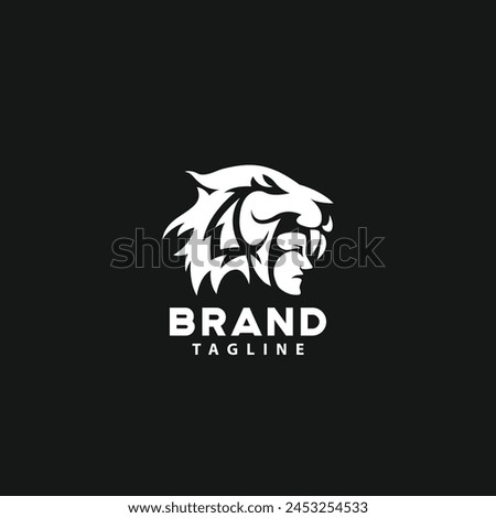 A warrior man with Tiger head hat Logo Symbol Design Template Flat Style Vector