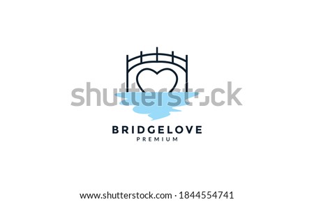 bridge with love line outline logo vector icon design