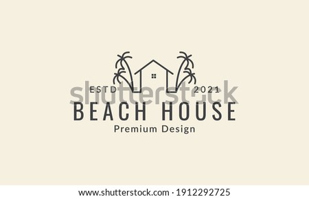 simple lines house and coconut tree  logo vector icon symbol design graphic illustration