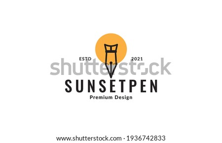 sunset with pencil old lines logo vector symbol icon illustration design