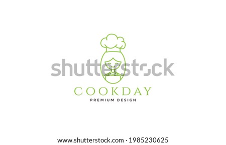 cute girl chef lines logo symbol vector icon illustration graphic design