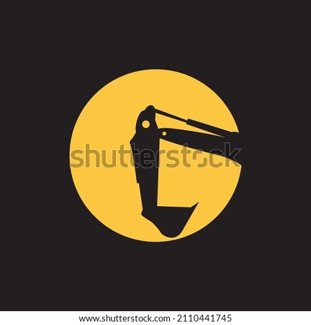 circle sunset with excavator logo design, vector graphic symbol icon sign illustration