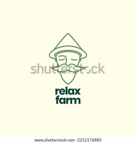 portrait head old man farmer hat agriculture long beard and mustache lines art simple logo design vector icon illustration template