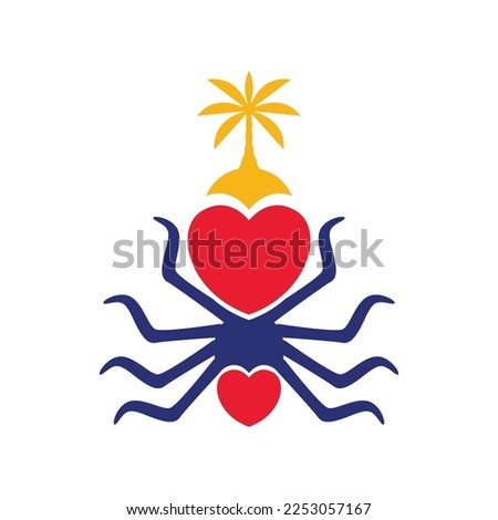 spider with love and coconut trees nature habits colorful logo design vector icon illustration template