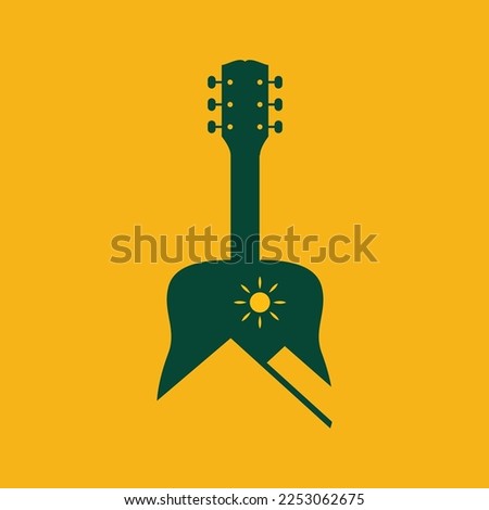 outdoor music nature voice guitars mountain and sunset logo design icon illustration template