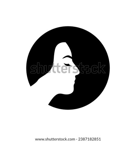 woman feminine female side view portrait circle modern simple rounded minimalist mascot character cartoon logo design vector icon illustration