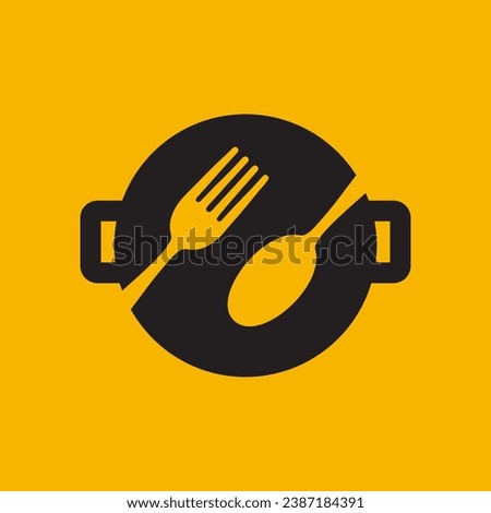 pan cooking fork spoon simple modern taste logo design vector icon illustration