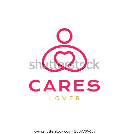 people icon hug love heart line style modern simple clean mascot minimal logo design vector illustration