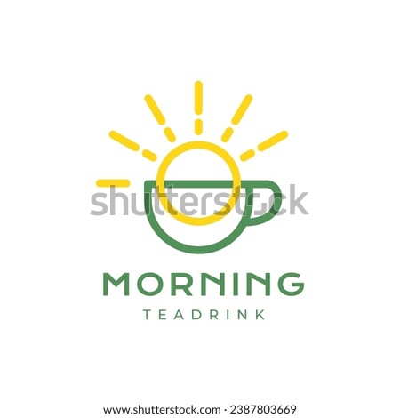 morning sunrise breakfast tea drink cup sunburst line style colorful modern simple minimal logo design vector icon illustration