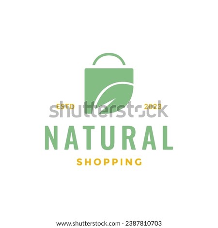 nature bag shopping leaves green modern simple minimal logo design vector icon illustration