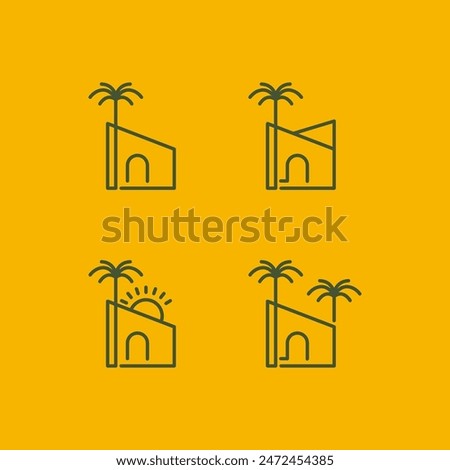 beach house icon set line logo design vector