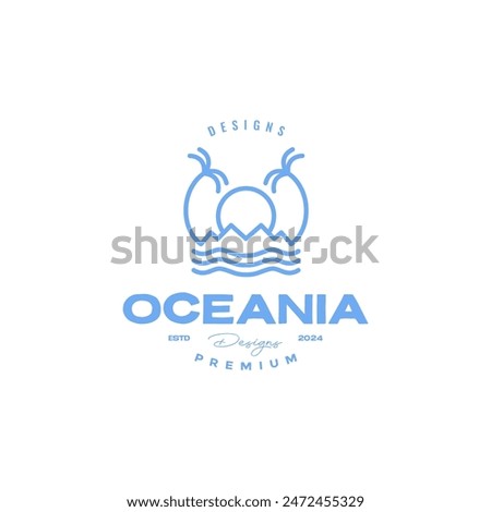 wave sunset beach vacation line logo design vector