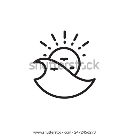 wave sunset beach vacation line logo design vector