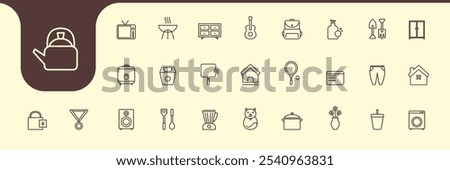 relax yard cooking icons set design vector