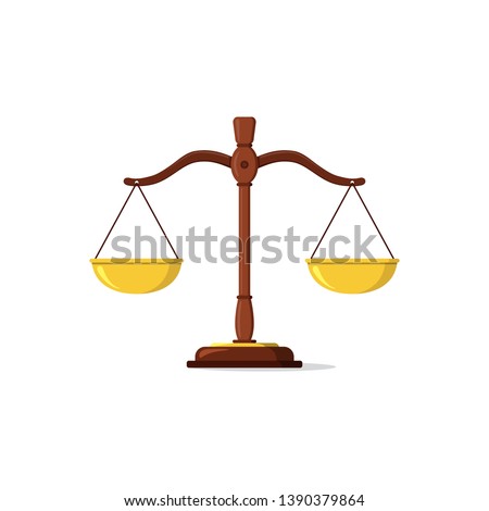 Justice scales icon. Law balance symbol. Libra in flat design
