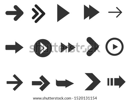 Black arrows set isolated on white background. Collection for web design, interface and more.