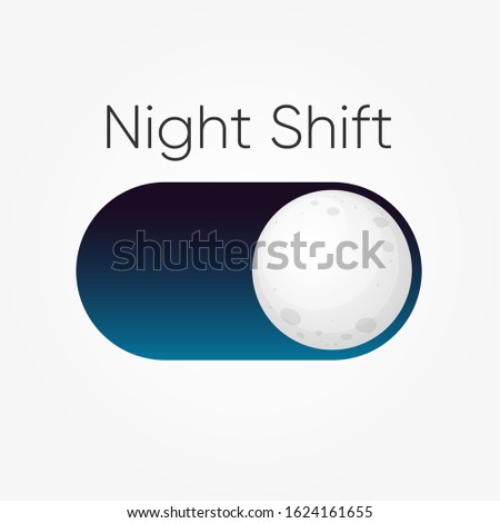 Modern design for blue symbol of Night Shift switch button with moon icon isolated on white. Vector illustration.  Foto stock © 
