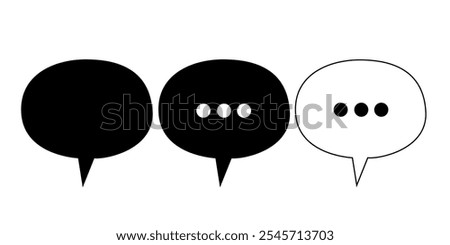 Set of three speech bubble icons with ellipses in solid black, filled, and outline styles.