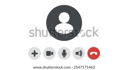 Video call interface icons including microphone, camera, and end call buttons