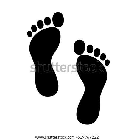 Black silhouette of footprint. Human footprint track. Footprint clip. Vector illustration.