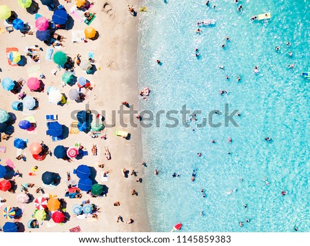 Similar – Foto Bild Menschenmenge am Strand, Luftaufnahme im Sommer