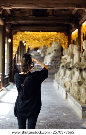 Similar – Image, Stock Photo Bai Dinh Tower Pagoda at the end of the winding road between the trees. . The biggest temple complex in Vietnam. Trang An, Nim Binh.