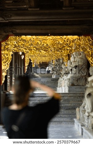 Similar – Image, Stock Photo Bai Dinh Tower Pagoda at the end of the winding road between the trees. . The biggest temple complex in Vietnam. Trang An, Nim Binh.