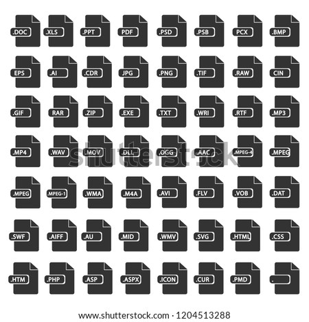 Document File Formats icon vector isolated all file symbols on white background.