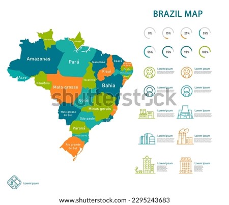 Brazil map and infographic of provinces, political maps of brazil south america - Vector File