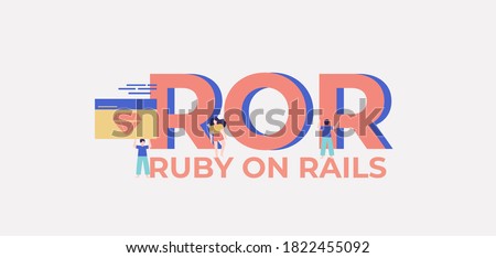 ROR ruby on rails. Platform for programming and coding technologies web software digital graphic scripts and business monitoring interfaces poster of mobile vector applications.