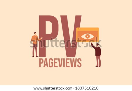 PV Pageviews concept. Informational investment business strategy payment by cash and credit card social media marketing technologies online vector reference for advertising and support promotional .