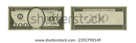 One hundred dollar banknote template. US fake cash 100 usd note. Game joke money