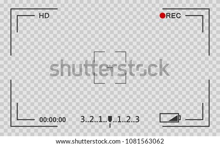 Camera view viewing images. Visual screen focusing. Video recording screen on a transparent background.