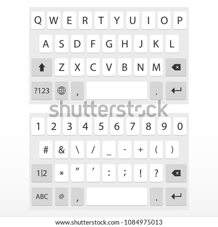 Virtual key board for mobile phone. Keypad alphabet and numbers. Mockup keypad for a touchscreen device. Vector illustration.