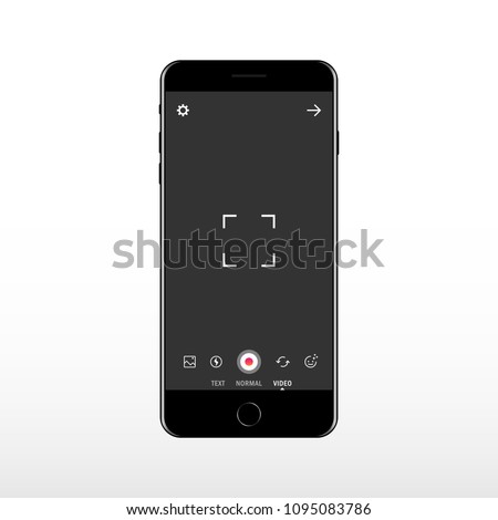 Mobile phone with focusing screen of the camera video. Viewfinder focusing screen. Shooting a video for social network. Vector illustration.