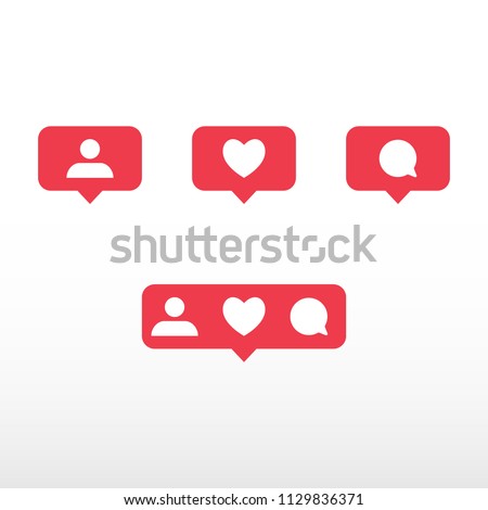 Symbols for social network. Notification icons social media notification. Template heart, comment, request in friend. Vector illustration.