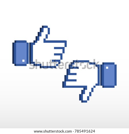 Pixel thumb up 3d, like pixel symbol. Set of Like and dislike icon.