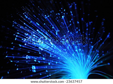 The blue  optical fibers with black background.