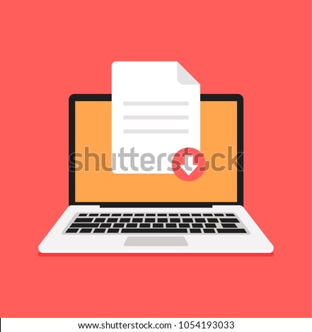 Download document file pdf zip sheet button computer laptop pc. Downloading element concept. Vector flat cartoon illustration